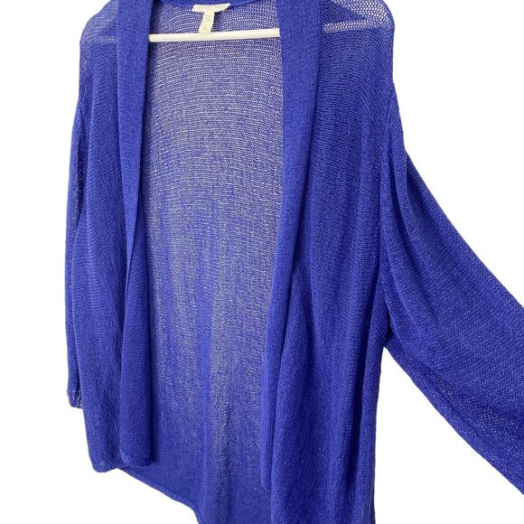 Eileen Fisher Women Sweater Size 2X Blue Loose Knit Linen Blend Open Front - Picture 5 of 11